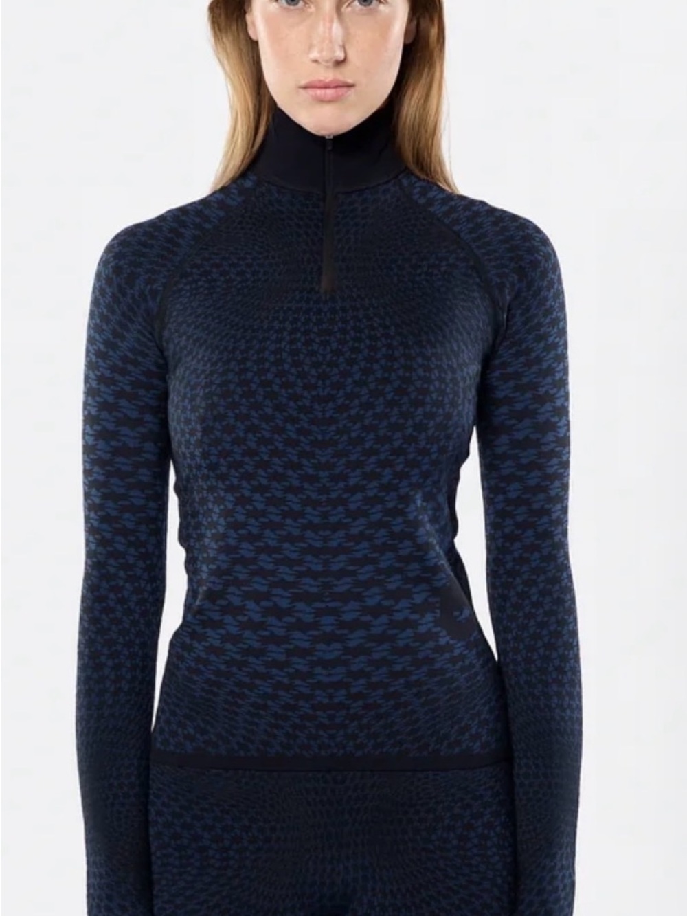 Navy Patterned Long-Sleeve Half-Zip Turtleneck Sweater